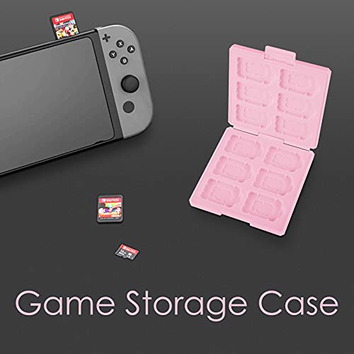 Linkidea Game Card Case Compatible with Nintendo Switch NX /NS, Hard Shell Protective Storage Carrying Box with 12 Card Slots and 12 Micro SD Card Holders (Pink)