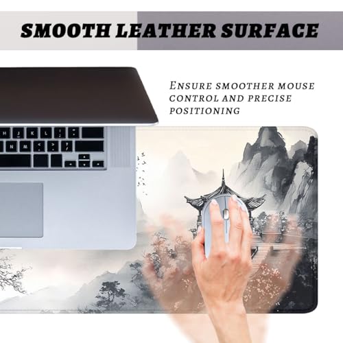 Japanese Mouse Pad Ink Landscape Mountain Pavilion Blossom Large Desk Mat Waterproof Stitched Edges Rubber Base Non-Slip Deskmap Computer Keyboard Mat 31.5 x 11.8 Desk Home Office Gaming - color: Japanese, size: 31.5" x 11.8"