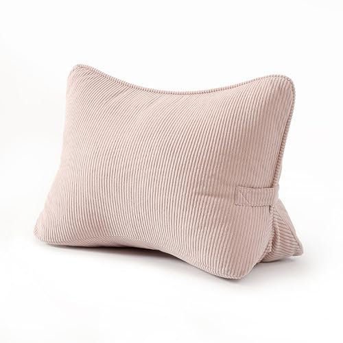 Pat. Pend. Corduroy Back Support Pillow for Sitting, Ideal for Expecting Moms, Low Back Cushion for Bed Sitting, Reading & Relaxing, Ergonomic Triangle Backrest, Washable Cover, Pink - color: Pink