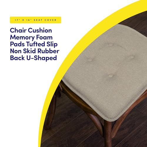 Sweet Home Collection Chair Cushion Memory Foam Pads Tufted Slip Non Skid Rubber Back U-Shaped 17" x 16" Seat Cover, Khaki Gray- 2 Count (Pack of 2) - color: Khaki Gray, size: 4 Pack, style: Foam Pads