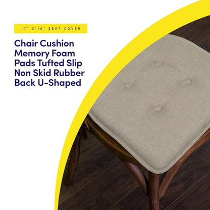 Sweet Home Collection Chair Cushion Memory Foam Pads Tufted Slip Non Skid Rubber Back U-Shaped 17" x 16" Seat Cover, Khaki Gray- 2 Count (Pack of 2) - color: Khaki Gray, size: 4 Pack, style: Foam Pads