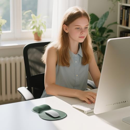 EooCoo Ergonomic Mouse Pad with Gel Wrist Rest Support Middle Concave Design, Relieve Wrist Pain Mousepad, Non-Slip Base for Laptop, Computer, Office Desk Accessories, Carpal Tunnel Syndrome - color: Green