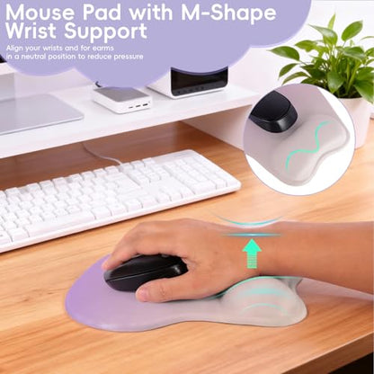 Mouse Pad with Wrist Rest Ergonomic Mouse Pad with Comfortable M-Shape Pain Relief Wrist Support Non-Slip PU Base Mousepad for Laptop, Office & Home (Lilac) - color: Lilac