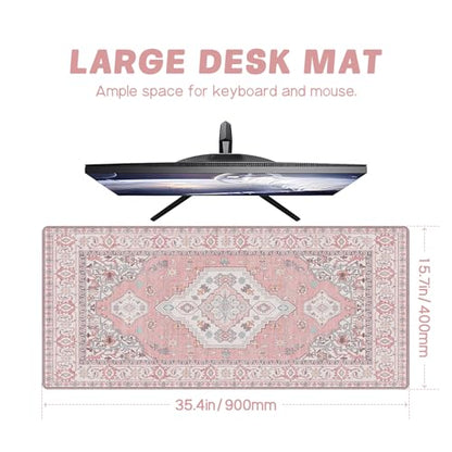 Baziabbo Pink Desk Mat,XXL Extended Large Mouse Pad,Gaming Mousepad with Stitched Edge,Non-Slip Rubber Base Keyboard Desk Pad for Home Office Study Game (Pink) - color: Pink