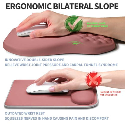 Ergonomic Raised Mouse Pad Wrist Support with Bilateral Slope Memory Foam Mousepad for Wrist Rest and Carpal Tunnel Pain Relief 11.8x7.9〃 Salmon Pink - color: Salmon Pink