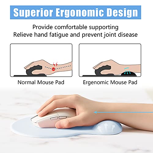 Hsurbtra Ergonomic Mouse Pad with Wrist Rest Support, Gel Mouse Pads with Non-Slip PU Base, Pain Relief Memory Foam Computer Mat, Cute Office Supplies Desk Decro Accessories, Sky Blue - color: Sky Blue, size: Normal