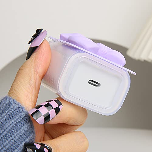 Compatible with iPhone 18W/20W USB-C Charger Cover Cute 3D Bow Tie Design Clear Soft Charger Protector Kawaii Cable Saver for iPhone 11 12 13 14 Pro Max Fast Power Adapter, Purple 2 (5in1) - color: Purple 2 (5 in 1)