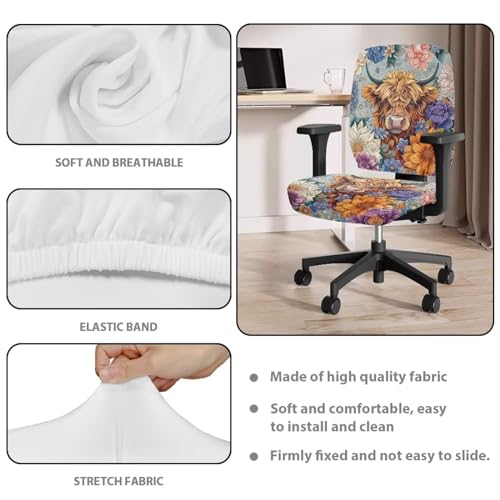 Highland Cattle Office Chair Cover Stretchable 2 Piece Computer Seat Covers Universal Fit Most Gaming Chair Rotating Chair Slipcover Protector Floral Chair Padded Cover for Women Cow Blue - color: Highland Cattle Flower