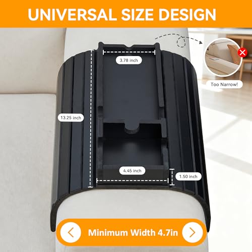 GEHE Bamboo Couch Cup Holder, Anti-Spill Sofa Arm Tray, Natural and Easy to Clean Couch Arm Cup Holder Armrest Tray Perfect for Cups, Beers, Snacks, Remote Control, Drinks - color: Black