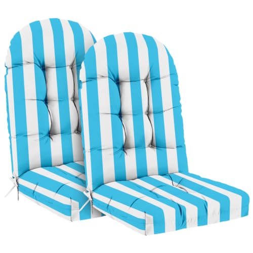 Outdoor Adirondack Chair Cushions Set of 2, 44x19x4 Inch Rocking Chair Cushion, High Back Patio Soft Seat Pad with Ties, Indoor Outside Use, Sky Blue Stripes - color: Sky Blue Stripes, size: 44x19x4 Inch