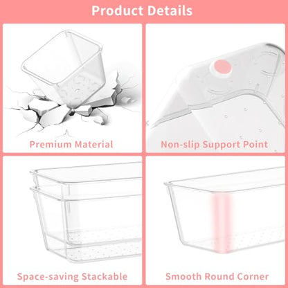 25 PCS Plastic Drawer Organizer Set, 4-size Clear Bathroom and Vanity Desk Drawer Organizer Trays, Non-Slip Versatile Storage Bins for Makeup Jewelry Office Kitchen Gadgets