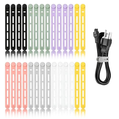 28Pcs Silicone Cable Ties Reusable, Multipurpose Cable Management Organizer, Adjustable Fastening Cable Straps with Locking Buckles, High Elasticity Cord Organizer, Travel Essentials (5.2in, 7Colors) - color: 7 Colors-5.2in-28pcs