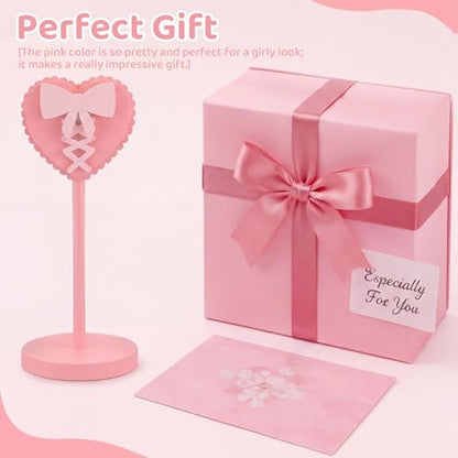 Kingdder Pink Heart Bow Headphone Stand Cute Wood Headphone Stand Adorable Headset Holder Accessories Gamer Gifts for Teenage Women Teacher Girlfriend Office Worker Wife Gamer Room Office Desk - style: Heart Bow