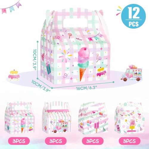 WERNNSAI 12 Pcs Ice Cream Favor Boxes Gift Box for Summer Party Decoration | Sweet Ice Cream Theme Design, 4 Assorted Styles, Vibrant Printing Quality, Sturdy and Easy to Assemble - color: Ice Cream