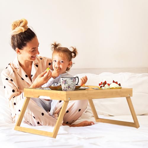 Bamboo Bed Tray Table with Foldable Legs, Breakfast in Bed Tray for Eating, Kitchen Serving Trays, Folding Table for Sofa, Beds, Eating, Working, Used As Laptop Desk Snack Trays, Large Bamboo - color: Bamboo, size: Large