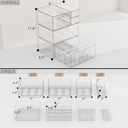 Desk Organizer Set, Clear Stackable Dustproof Storage Boxes for Desktop, Office, DIY Craft & Vertical Space Saving, Perfect for Makeup, Stationery, Jewelry Organization (5 Drawer) - size: 5 drawer clear