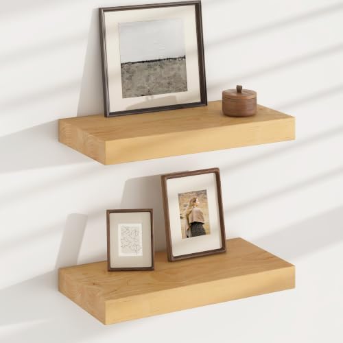 Floating Shelves for Wall, USA-Sourced Brich Wood 16 Inch Wall Shelves Set of 2, Natural Wooden Mounted Picture Ledge Shelf, Nursery Book Storage Shelf Kids Bookshelf Display, Shelf for Bathroom - color: Usa-sourced Brich Wood, size: 16''W, 2Packs