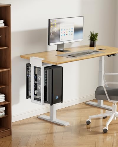 monTEK Under Desk PC Mount, Heavy Duty Adjustable PC Holder for Standing Desk & Home Office, Fits Most PC Cases 16.1”-25.6” (H), Space Saving CPU Mount, No-Drill Installation, 66 lbs, White - color: White