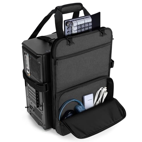 Trunab PC Tower Carrying Strap with Handle, Desktop Carrying Case with Pockets for Keyboard, Cable and Computer Accessories, Ideal for Transporting On The Go (Patented Design) - size: L - Fits Mid & Full Tower