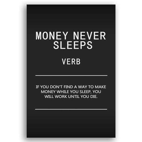 WYJDFART Inspirational Wall Art Canvas Painting Wall Art Money Never Sleeps Verb Black Poster Positive Motivational Artwork Prints Picture Living Room Office Decor Framed Ready to Hang[12" W X 18" H] - color: A-ONE-05, size: 12"L x 18"W