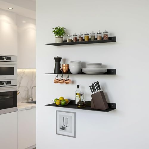 SIMOND STORE Linear Floating Shelf-Heavy Duty Steel Shelf (24" x 8" x 2.5") | Industrial Metal Wall Mounted Shelf, DIY Design, Powder Coated Black - size: 24-inch X 8-inch Powder Coated Black-V2