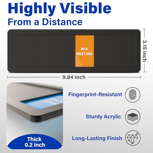 Office Door Signs with 6 Printed Status Options – Do Not Disturb, Out of Office, In a Meeting, Please Knock, Back Soon, Come on in – Includes Custom Personalized Blank Sticker for Privacy Workspace or Studio Available and Away - style: Black--Come on in