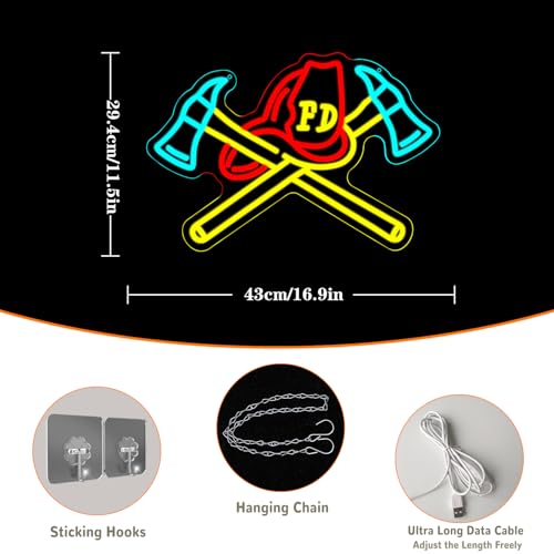 Firefighter Helmet Neon Sign Firefighter Hat LED Light Axe Wall Art for Rescue Room Firefighter Hat Sign for Fire Department Bedroom Fire Station Bushiness Shop Beer Bar Man Cave - style: firefighter helme