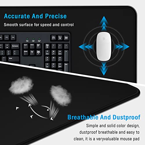Gaming Mouse Pad Large XXL Extended Desk Mat with Non-Slip, Special-Textured Surface, Stitched Edges for Gaming and Office Home - Black - color: Black