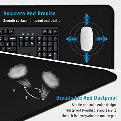 Gaming Mouse Pad Large XXL Extended Desk Mat with Non-Slip, Special-Textured Surface, Stitched Edges for Gaming and Office Home - Black - color: Black