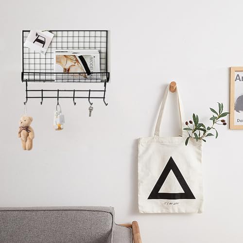 4 Pack Metal Grid Wall Hanging Hooks, Grid Wall Accessories, Heavy Duty Storage Hooks Rack for Door Back Wall Mount Storage and Display, Hook Attachment for Wire Shelving (4 x Hanging Hooks（Black）)