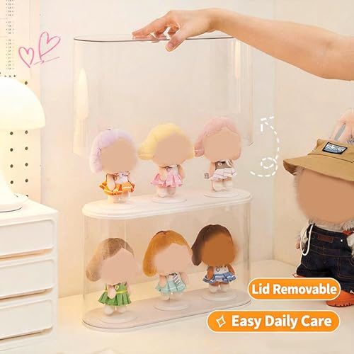 Rotating Display Case - Clear Figure Display Case with Dust Proof Cover,for 17/15cm Plush Dolls, Stackable Holder Display Shelf for Collectibles,NO Dolls - size: 8 Inch tall
