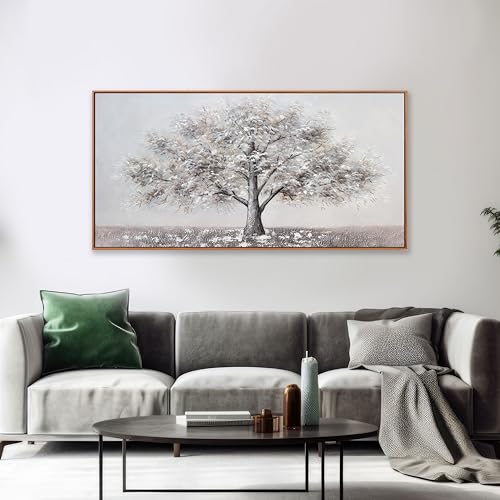 Abstract Wall Art Tree of Life White Background Canvas Wall Decor Framed Artwork Modern Aesthetic Suitable for Living Room Bedroom and Office Home Decor 24x48 In - color: White, size: 48"L x 24"W