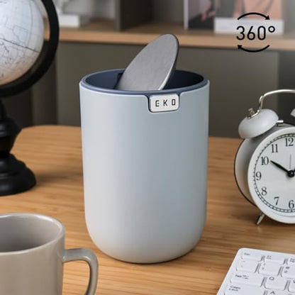 EKO Mini Desk Trash Can with Swing-Top Lid 0.4 Gallon Small Table Round Wastebasket for Office, Home, Car (Grey) - color: Grey, size: 1.5 Liters