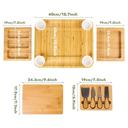 Charcuterie Board Set - Bamboo Cheese Board & Serving Tray with Stainless Steel Knives and Bowls, Housewarming Gifts New Home, Gift for Wedding Couple, Bridal Shower (NLB, 02) - size: 02