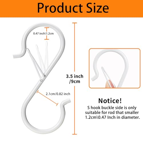 12 PCS S Hooks for Hanging with Safety Buckle | 3.5 inch Heavy Duty Metal S Shaped Hooks Stainless Steel for Hanging Kitchen Utensil, Cups, Pots, Plants, Bags, Hats (White) - color: White