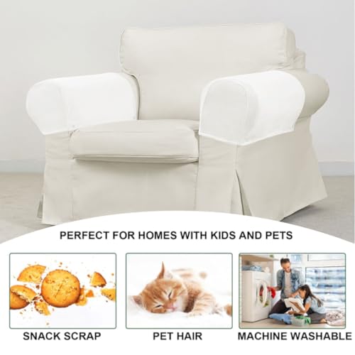 Velvet Armrest Covers for Chairs and Sofas Soft Stretch Couch Arm Cover Set of 2 Non Slip Sofa Armrest Slipcover Furniture Protector for Sofa, Couch, Armchair, Recliner, White - color: White
