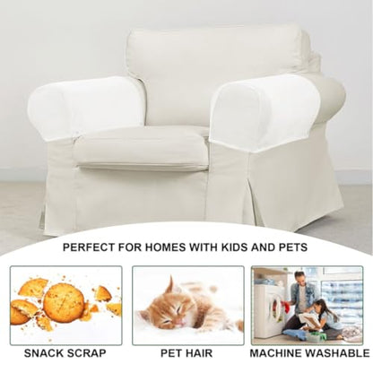 Velvet Armrest Covers for Chairs and Sofas Soft Stretch Couch Arm Cover Set of 2 Non Slip Sofa Armrest Slipcover Furniture Protector for Sofa, Couch, Armchair, Recliner, White - color: White