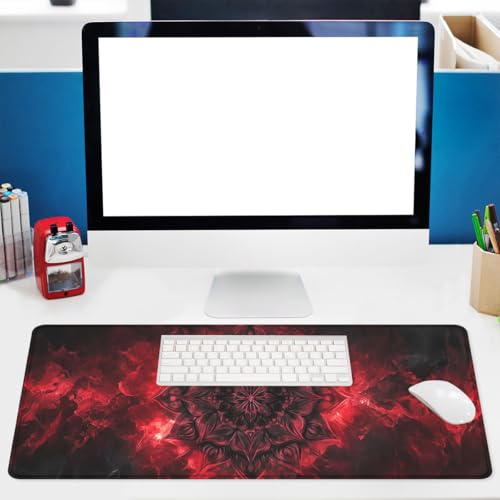 Mandala Mouse Pad Gothic Dark Red Flame Magic Abstract Large Desk Mat with Stitched Edges,Non-Slip Waterproof Rubber Base Mouse Mat 31.5 x 11.8 Mouse Pads for Desk Home Office Gaming - color: Mandala, size: 31.5" x 11.8"