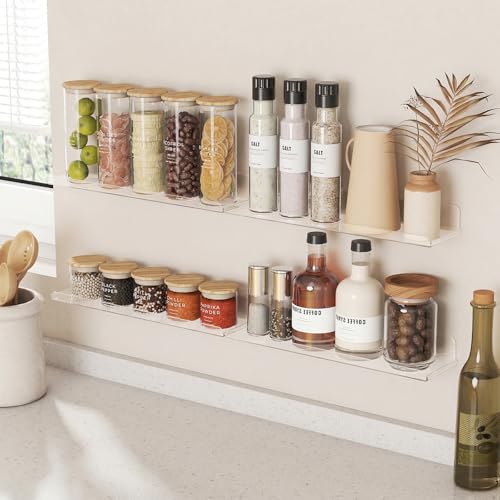 Lifewit Floating Shelves for Bathroom, Acrylic Display Shelf Wall Mounted for Makeup, Skincare, Nail Polish, Book, 14" Perfume Organizer for Bedroom, Living Room, Nursery, Home Decor, Clear, 4 Pack - color: Clear, size: 14"