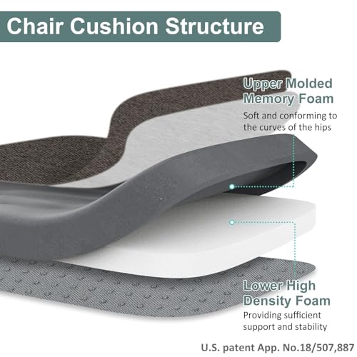 Shinnwa Seat Cushion for Dining Chairs, Patented Design Memory Foam Dining Chair Pad with Ties and Washable Cover, 17" x 16" x 2", Dark Brown - color: Dark Brown