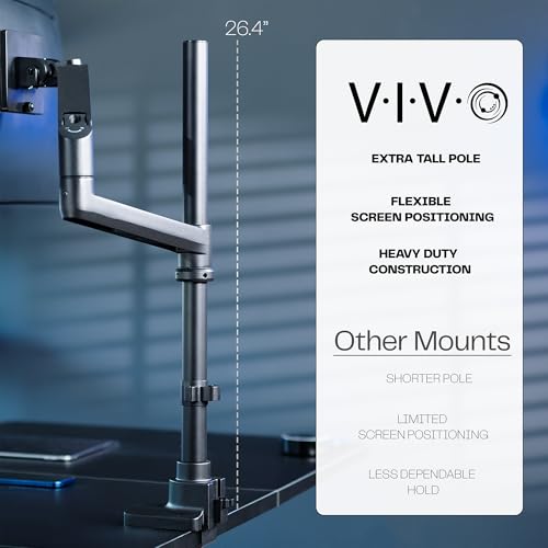 VIVO Pneumatic Arm Single Ultrawide Monitor Extra Tall Desk Mount for Up to 49 inch Screens, Heavy Duty Clamp, Holds Ultra Wides Up to 44 lbs, Black, STAND-V110K - size: Single Mount, style: Desk Mount