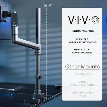 VIVO Pneumatic Arm Single Ultrawide Monitor Extra Tall Desk Mount for Up to 49 inch Screens, Heavy Duty Clamp, Holds Ultra Wides Up to 44 lbs, Black, STAND-V110K - size: Single Mount, style: Desk Mount