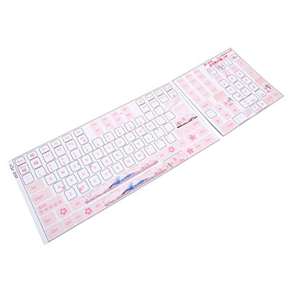 Computer Keyboard Skin - Desktop Mechanical Keyboard Stickers for 84-108 Keys - Beautiful White Cherry Blossoms Keycap Button Skin