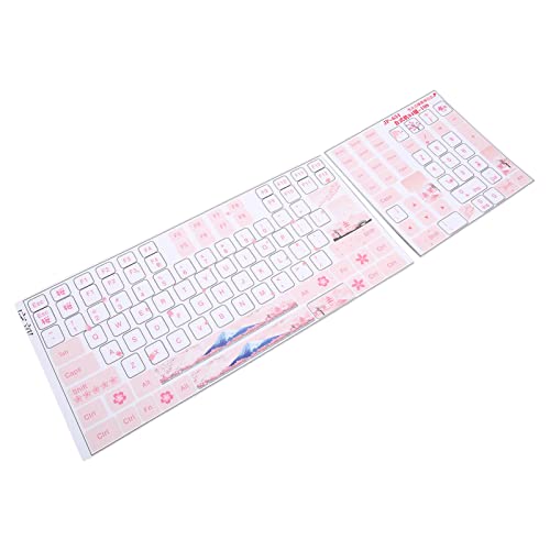 Computer Keyboard Skin - Desktop Mechanical Keyboard Stickers for 84-108 Keys - Beautiful White Cherry Blossoms Keycap Button Skin