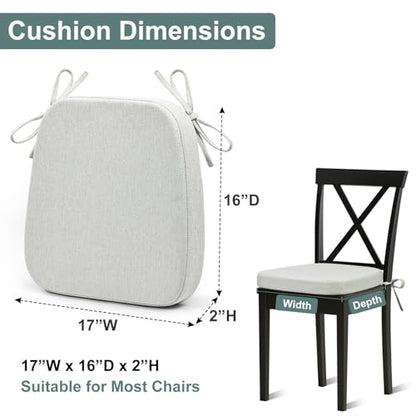 Shinnwa Dining Chair Cushions, Patented Design Molded Memory Foam Kitchen Chair Pad with Ties and Washable Cover, 17" x 16" x 2", Off White - color: Off White