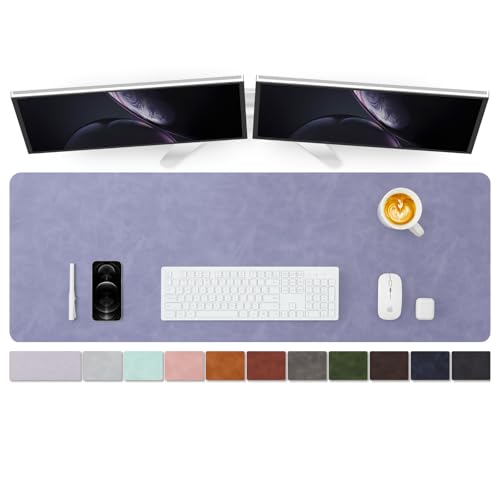 Distressed Leather Desk Mat - Non-Slip PU Desk Pad for Office and Home - Desk Organization and Accessories - Ideal for Large Mouse Pad and Desk Mats on Top of Desks(Lavender,47.2"x 17") - color: Lavender, size: 47" x 17"