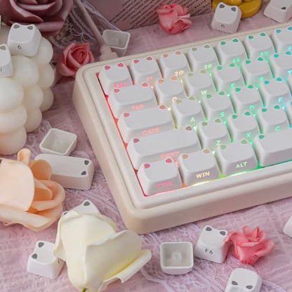 White Keycaps - Shine Through PBT Keycaps,113 Keys Side Print Cute Cat Keycaps, Mao Profile Custom Keycap for 60 65 75 100 Percent Cherry MX Mechanical Keyboard - color: White Cat