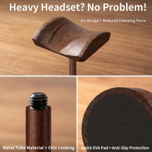 Headphone Stand Nature Wood Headset Hanger Mount Hook Gaming Holder Desktop Earphone Artful Functional Stand for All Headsets with Solid Wooden Base - style: Walnut Wooden