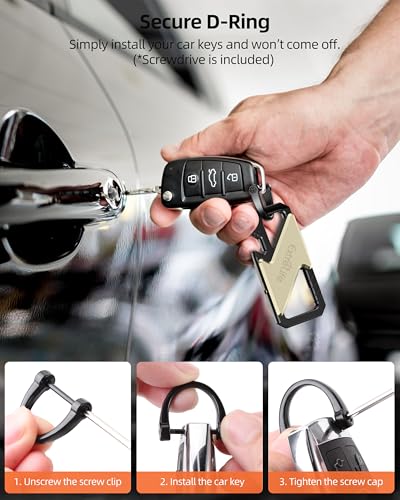 Keychain, Works with Apple Find My, Heavy Duty Keychain Bottle Opener, Carabiner Car Key Chains for Men, Car Key Fob Holder, Anti-Lost Keys Tracker, Smart Keys Finder, Rechargeable, Champagne Gold - color: Champagne Gold