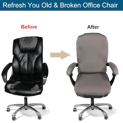 WOMACO Office Chair Covers, Stretch Computer Chair Cover with Armrest Covers, Universal Boss Chair Covers Modern Simplism Style High Back Chair Slipcover (Gray, Large) - color: 1-gray